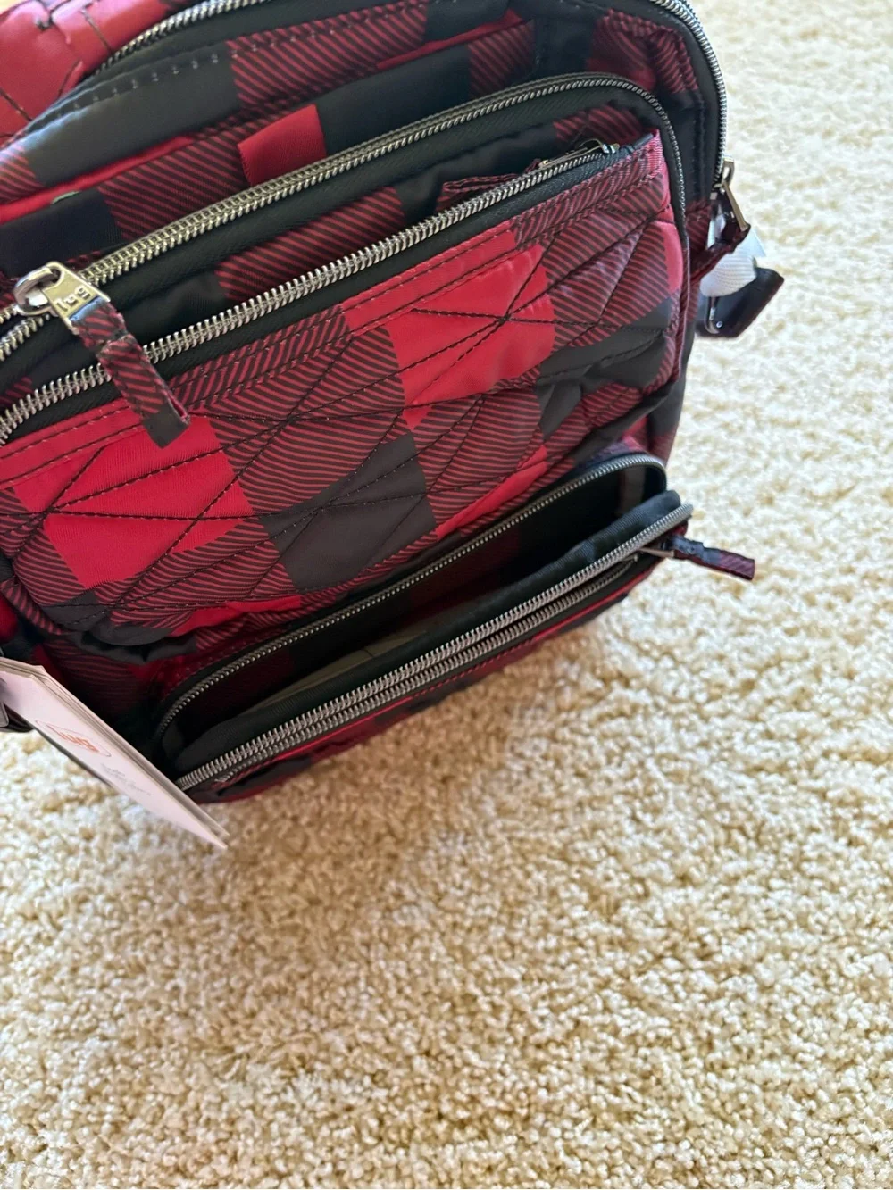 Lug Compass Crossbody Bag Buffalo Check Red Black RFID Quilted Travel Bag NWT - Picture 12 of 12